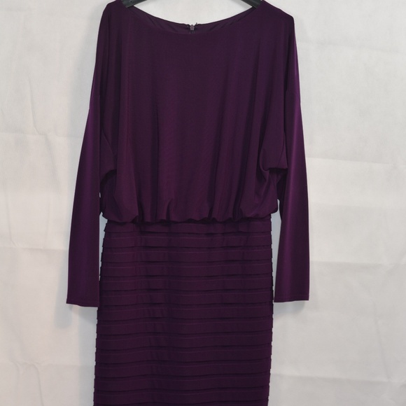Adrinna Papell Wine Coloured Stretchy Pleated Dress SZ 14 - Picture 3 of 7